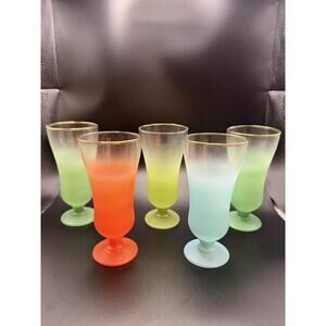 Set of 5 Vintage MCM Blendo Frosted Ombré Cocktail Or Parfait Party Glasses